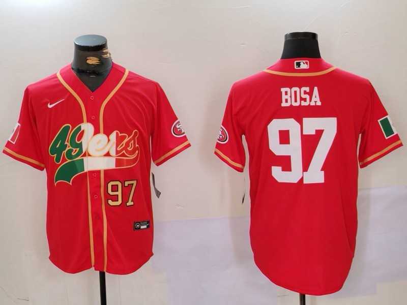 Mens San Francisco 49ers #97 Nick Bosa Red With Patch Cool Base Stitched Baseball Jerseys